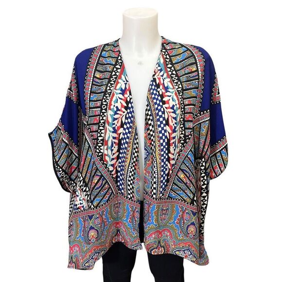 RED Saks Fifth Avenue Ikat Open Kimono Cardigan Lightweight Oversized XS - Picture 1 of 7